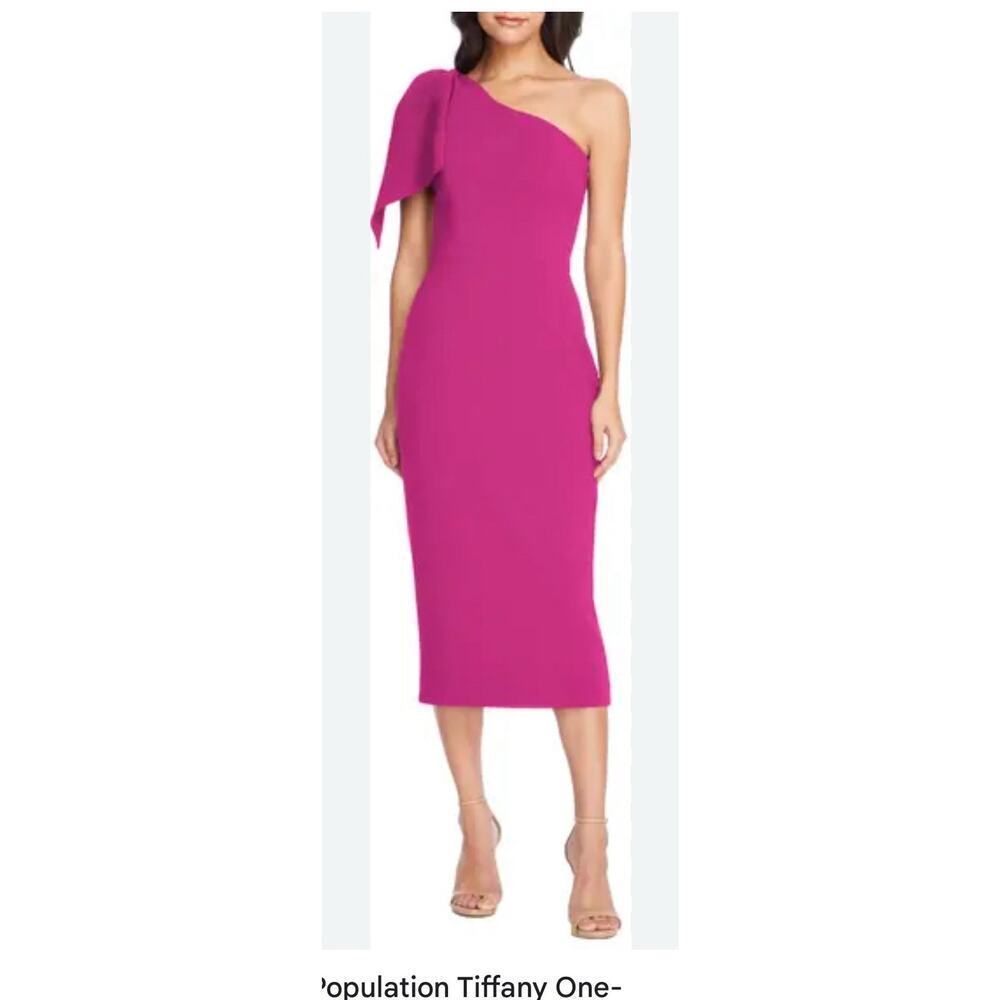 Dress the Population One-Shoulder Midi Dress in Fuchsia